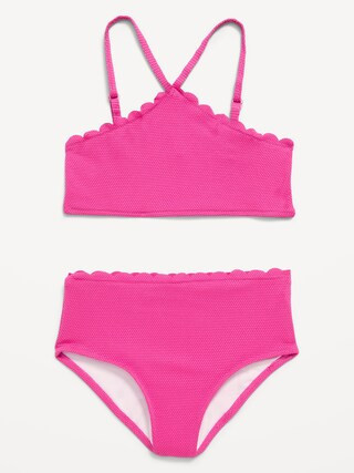 Textured Scallop-Trim Halter Swim Set for Girls | Old Navy (US)