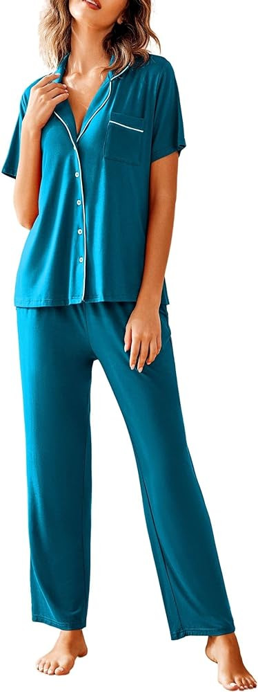 Avidlove Women Pajamas Set Notch Collar Soft Sleepwear Pjs Short Sleeve Button Down Nightwear wit... | Amazon (US)