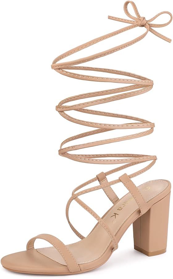 Allegra K Women's Strappy One Strap Lace Up Chunky Heels Sandals | Amazon (US)