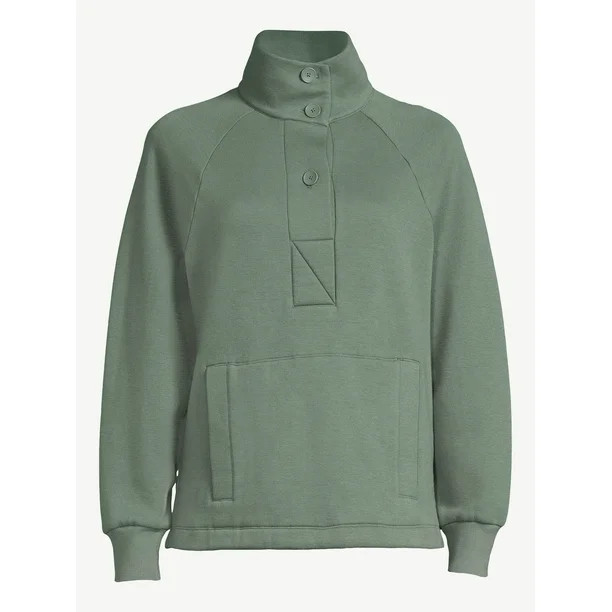 Free Assembly Women's Placket Popover Sweatshirt Top with Raglan Sleeves - Walmart.com | Walmart (US)