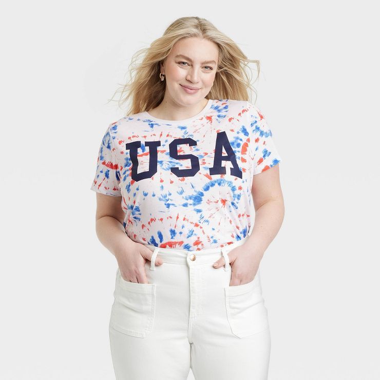 Women's USA Short Sleeve Graphic T-Shirt - White Tie-Dye | Target
