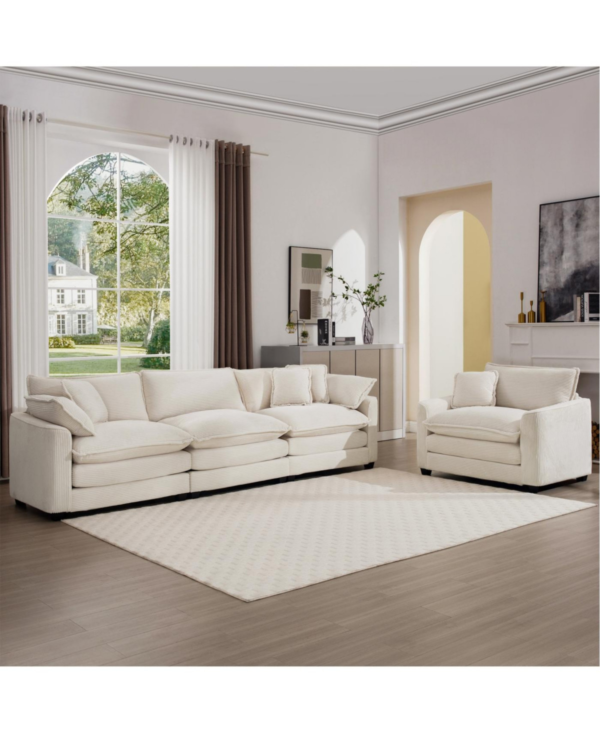 Streamdale Furniture Mid-Century Modern 2-Piece Sofa Set: 3-Seater & Chair, Light Beige Corduroy - Beige | Macy's