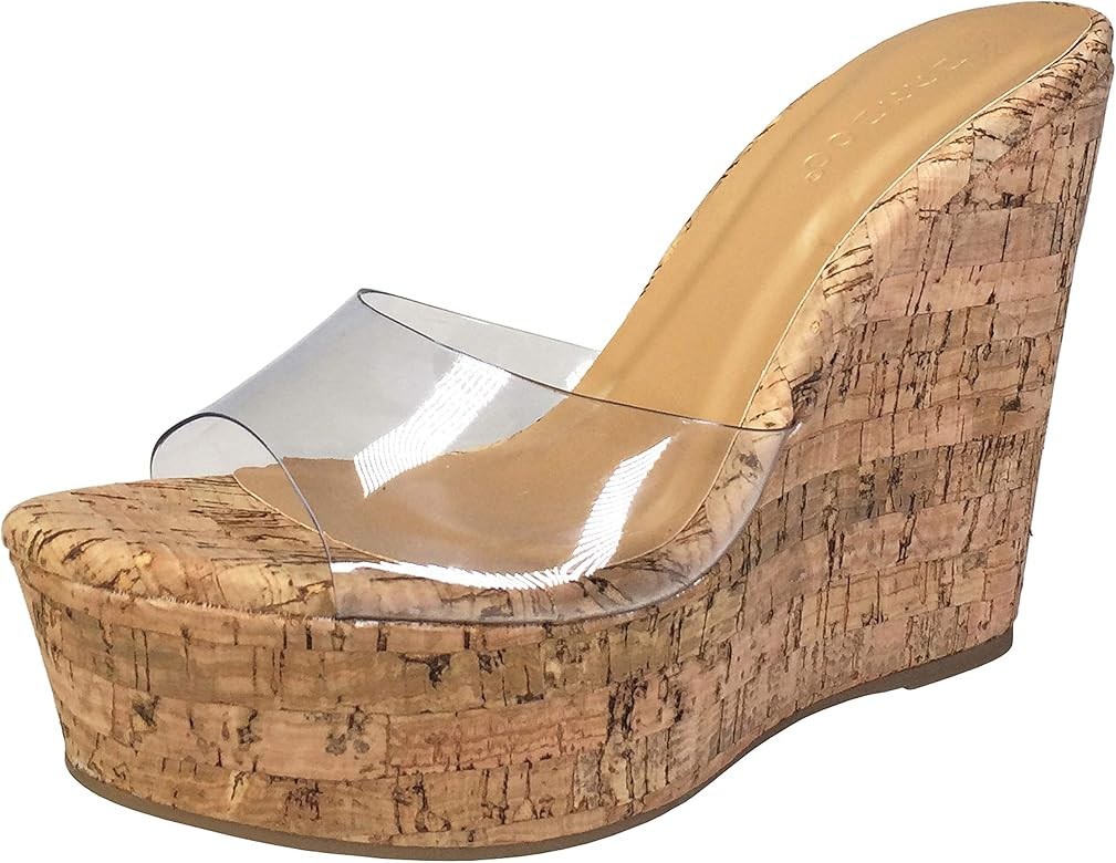 BAMBOO® Women's Clear Band Platform Wedge Slide | Amazon (US)