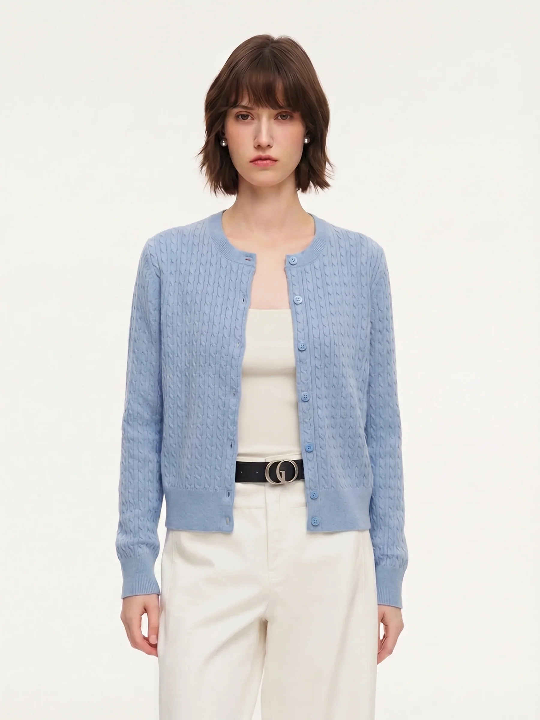 100% Cotton Cable Knit Women Cardigan | GOELIA