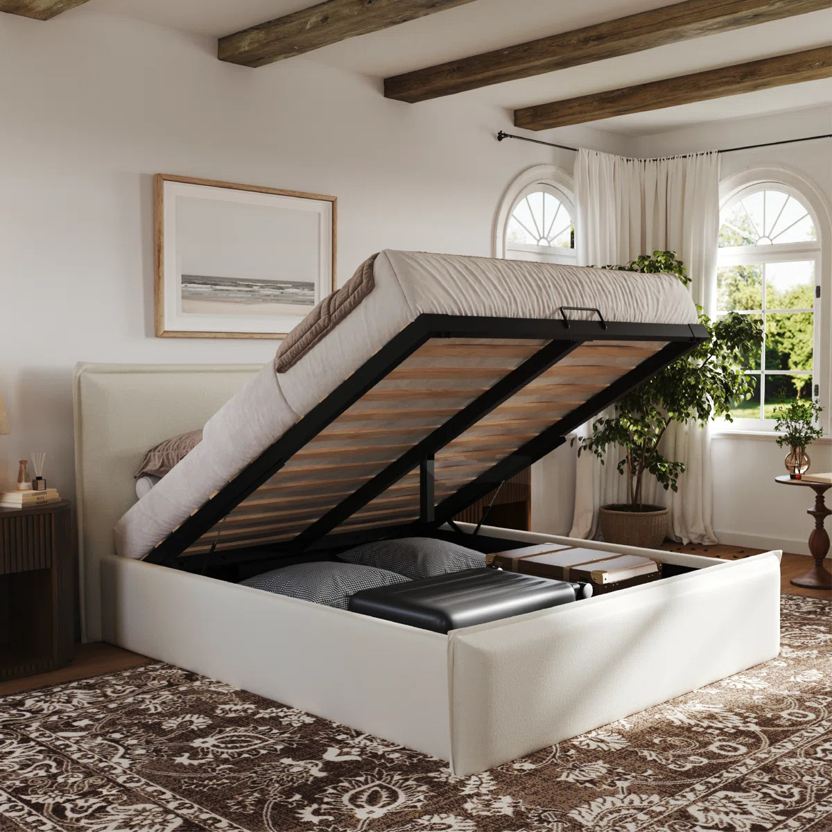 Pelham Boucle Hydraulic Lift Up Storage Upholstered Bed Frame | Wayfair North America