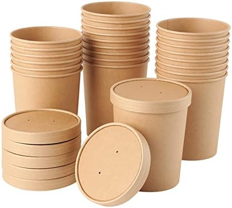 25pack 32oz Paper Soup Containers with Lids,Disposable Kraft Paper Food Cups, Ice Cream Cups, Pap... | Amazon (US)