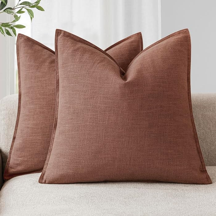Foindtower Pack of 2, Decorative Linen Solid Throw Pillow Covers Soft Accent Euro Cushion Case Boho Farmhouse Pillowcase for Chair Couch Sofa Bedroom Living Room Home Decor 20 x 20 Inch Rust Red | Amazon (US)