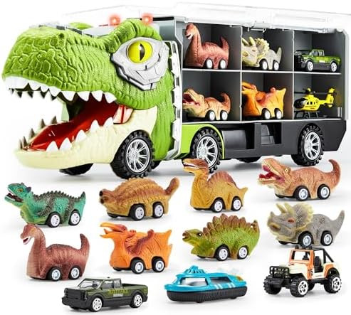 JOYIN 13 in 1 Dinosaur Toys for Kids 3-5, Dinosaur Truck with 12 Pull Back Cars, Birthday Gifts T... | Amazon (US)