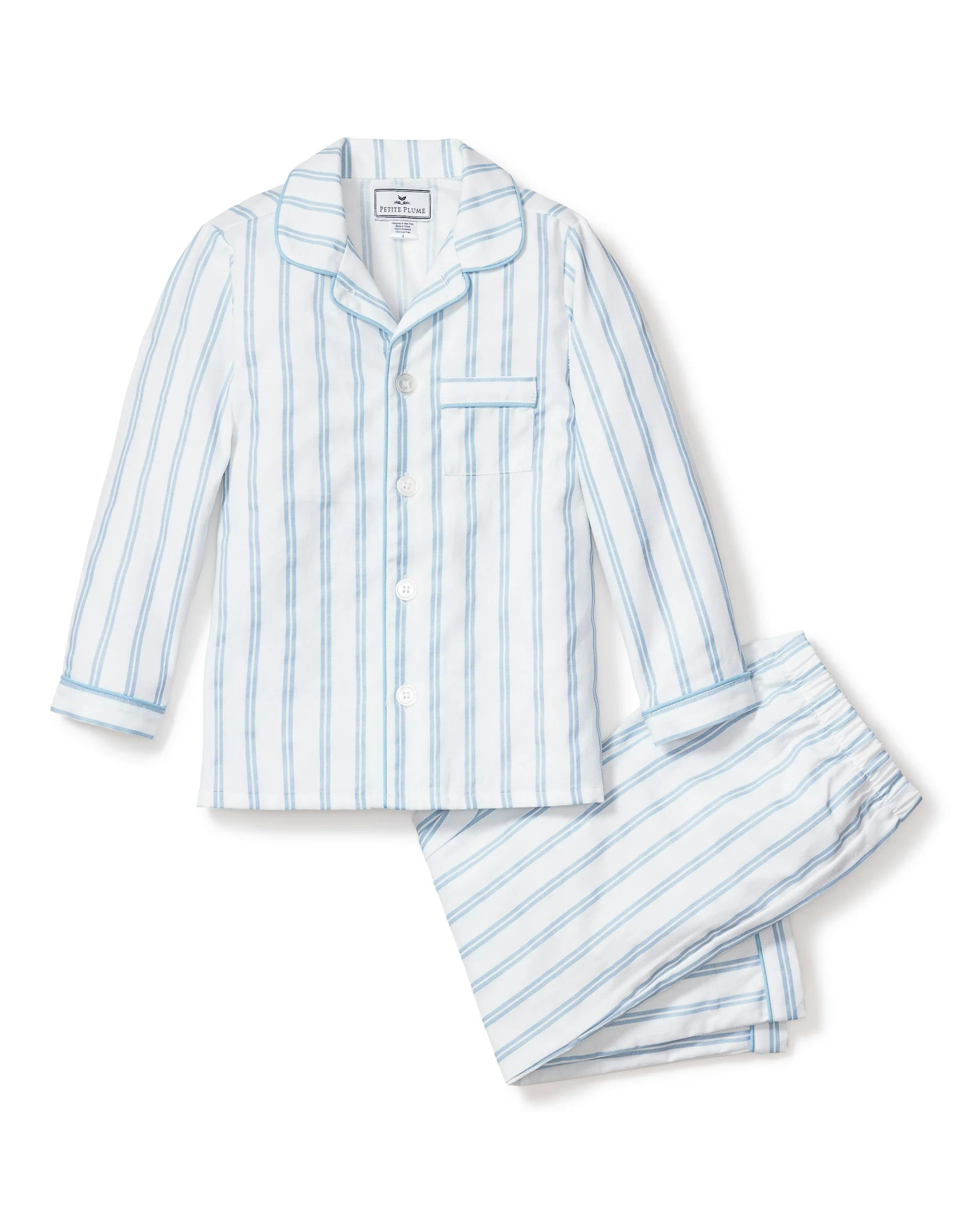 Kid's Twill Pajama Set in Periwinkle and White Stripe | Petite Plume