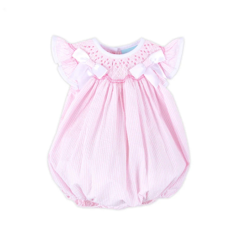 Pretty In Pink Stripe Smocked Bow Bubble | Classic Whimsy
