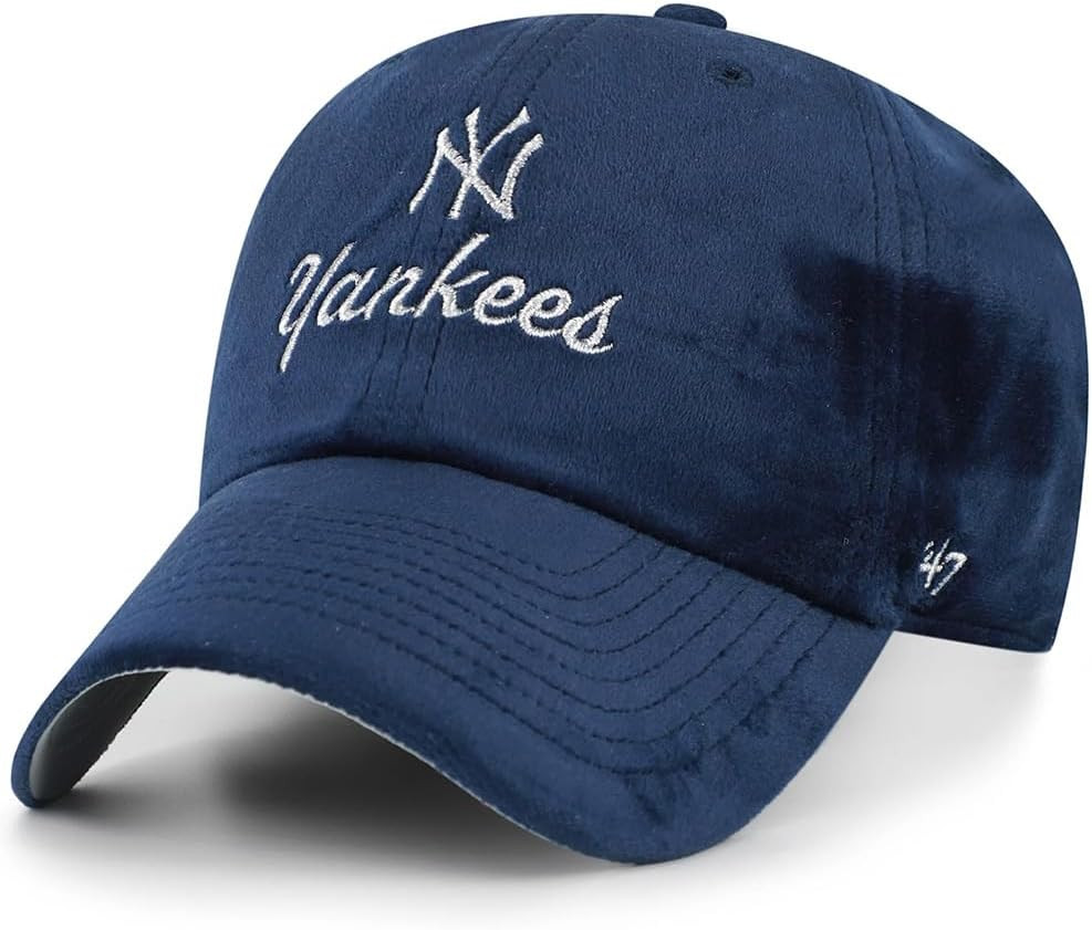 Navy New York Yankees Casual Loose Fit Velour Satin Baseball Cap by '47 Brand | Amazon (US)