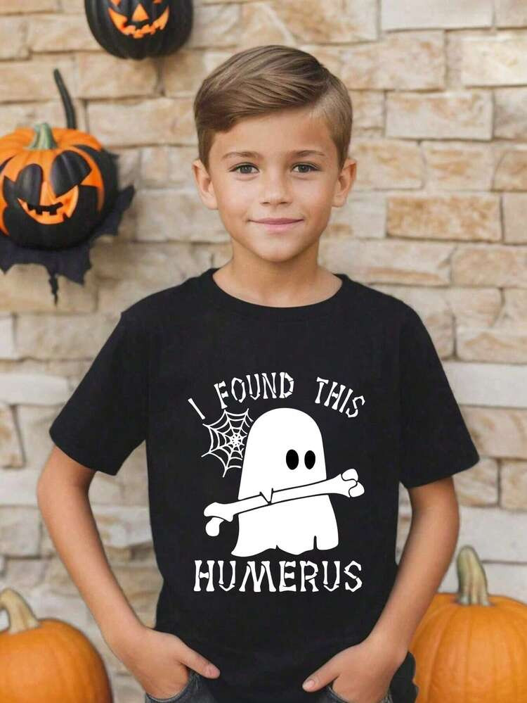 TrendsTween Boys Funny Ghost Printed Crew Neck Casual T-Shirt | SHEIN