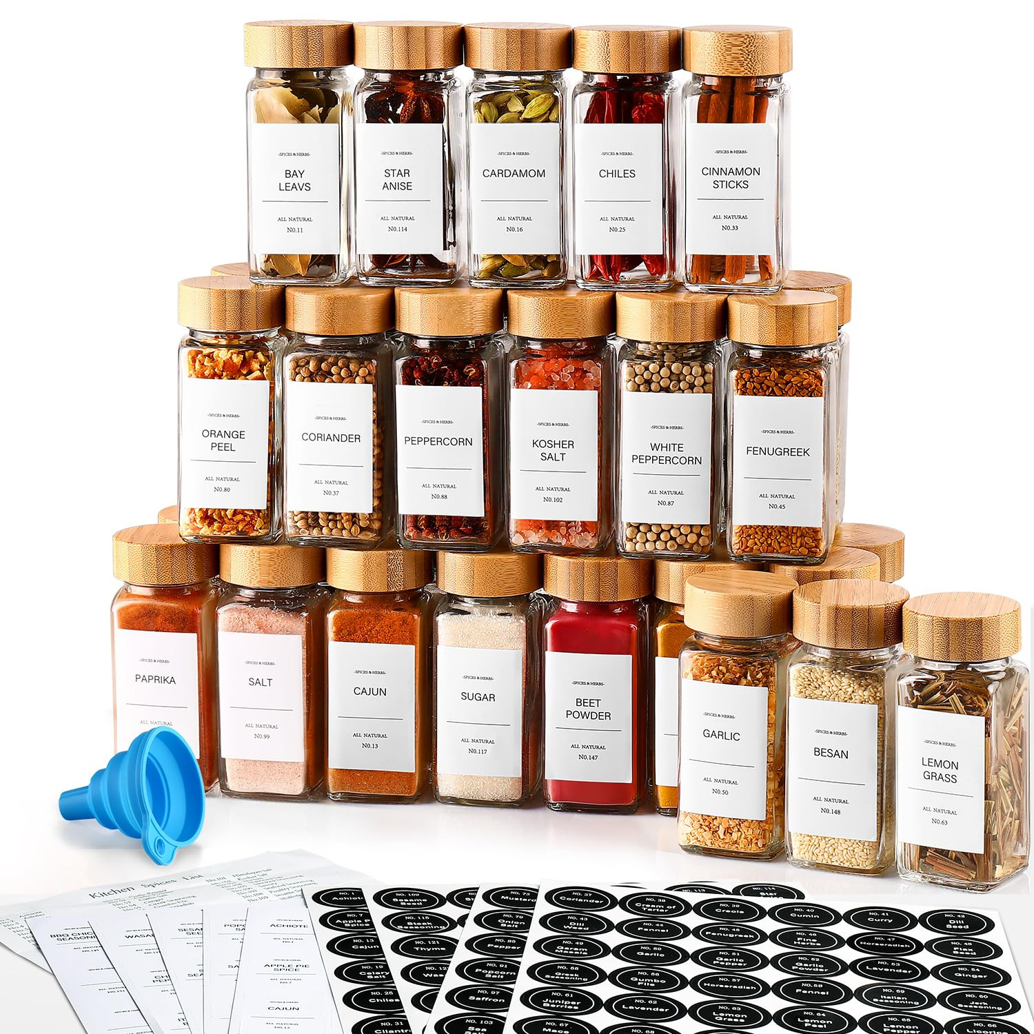 DWTS DANWEITESI 36 Pcs Glass Spice Jars - 4oz With Bamboo Lids, Empty Bottles With Labels, Kitche... | Amazon (US)