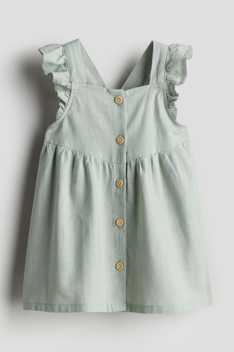 Ruffle-trimmed Cotton Dress - Light dusty green - Kids | H&M US | H&M (US + CA)