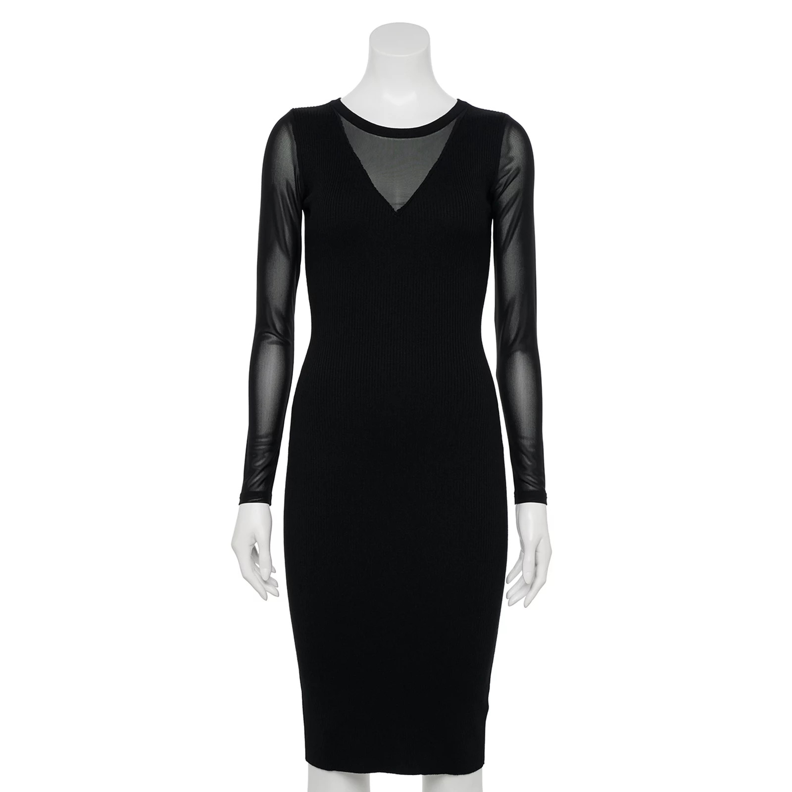 Juniors' Almost Famous Ribbed Bodycon Midi Dress with Illusion Inserts, Girl's, Size: Large, Black | Kohl's
