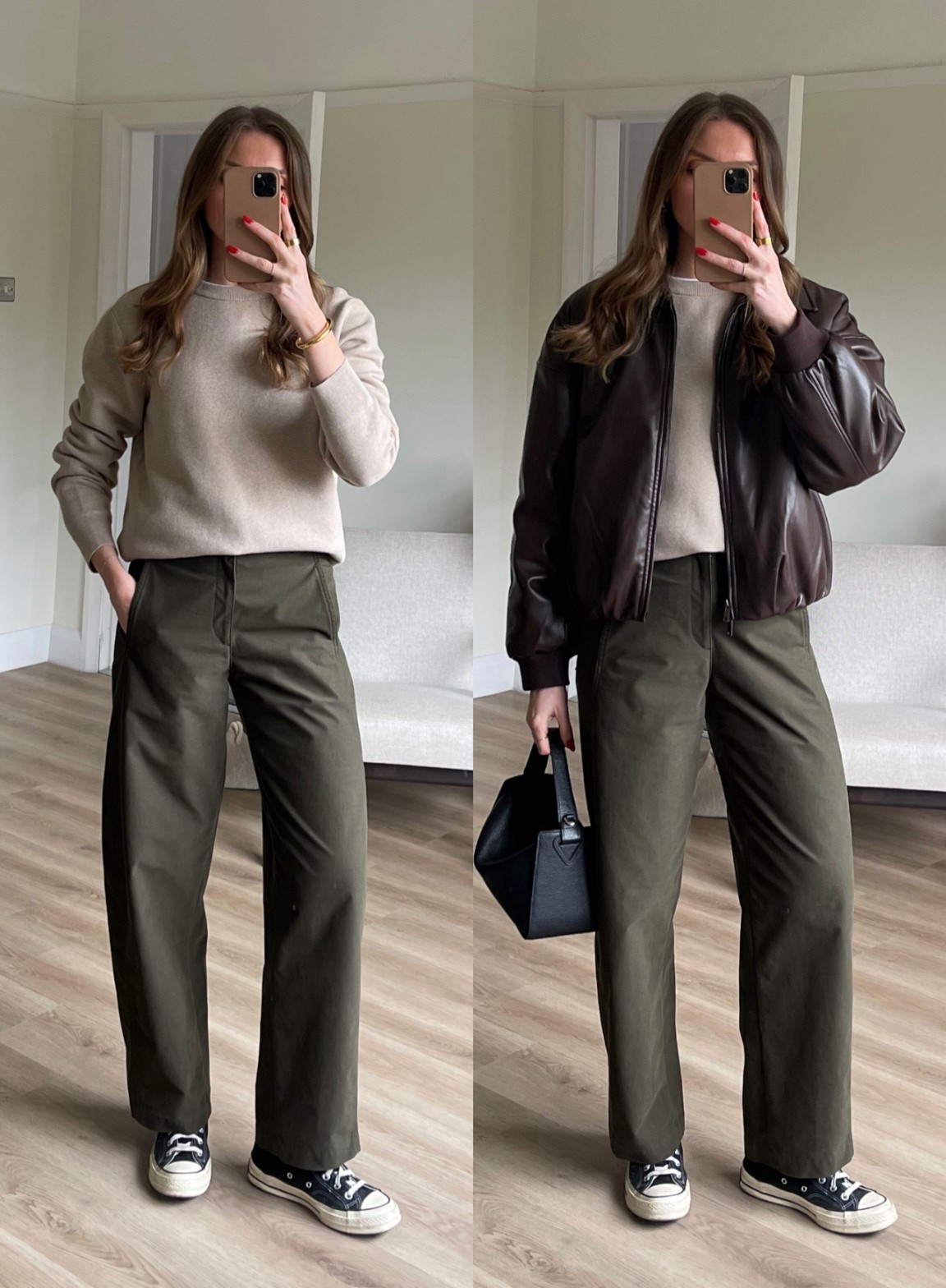 Styling Uniqlo barrel leg trousers
XS in the trousers
I’m 5ft 6 - I wear the reg length, they do come in longer
Small in the washable ribbed sweater
Medium in the Abercrombie brown jacket
Converse
The horse bag 

#LTKwinter #LTKautumn #LTKuk