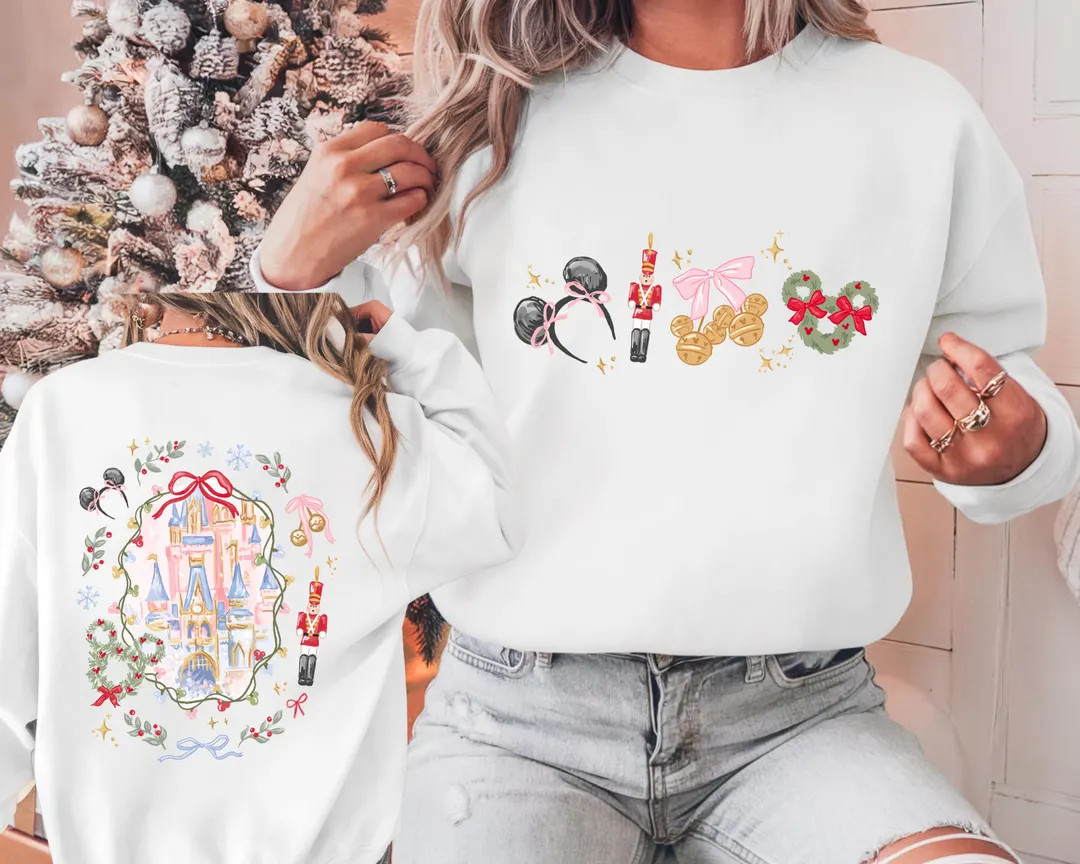 Disney Coquette Bow Christmas Sweatshirt Mickey Xmas Shirt Disney Magic Castle Christmas Sweater ... | Etsy (US)