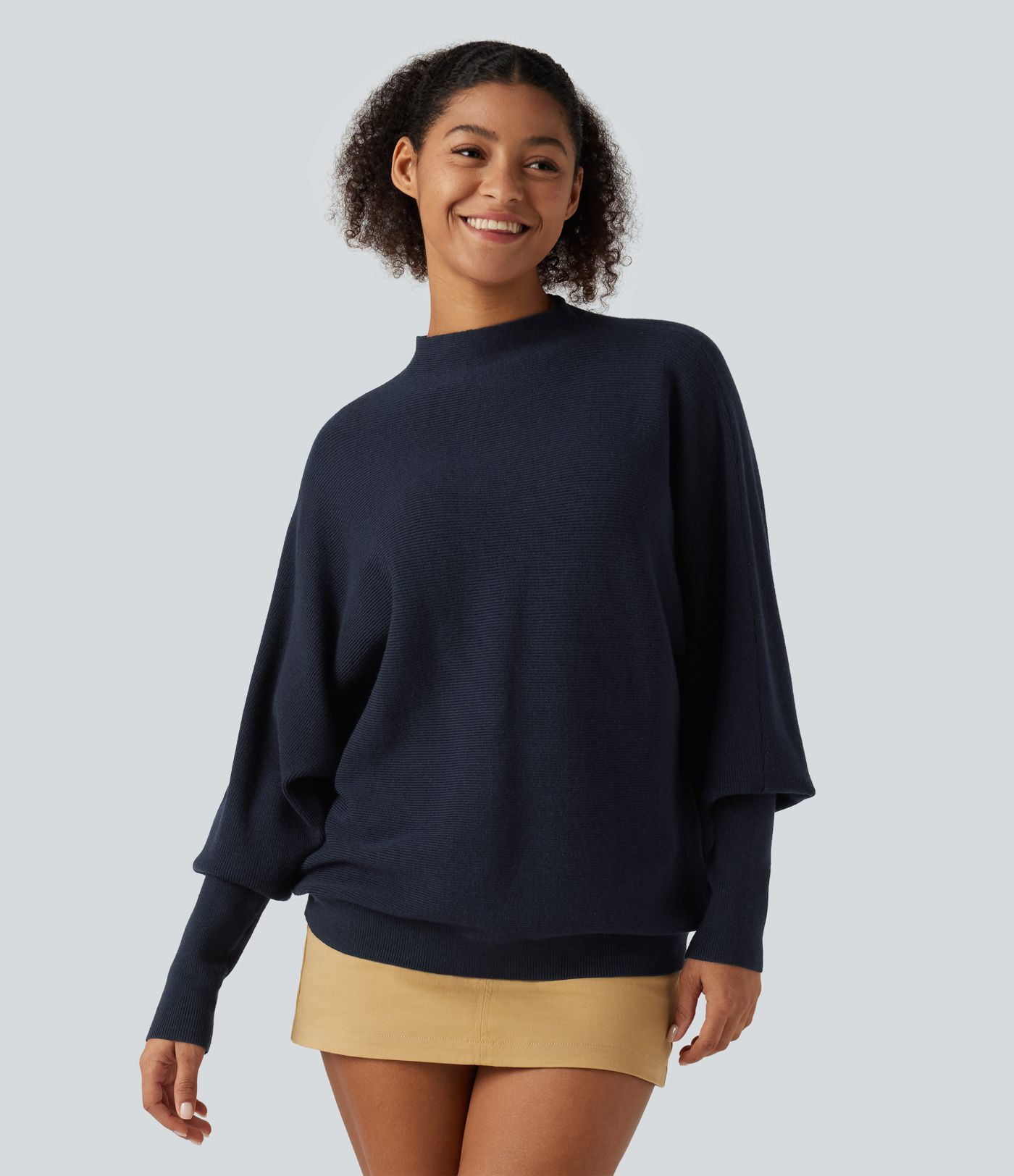 Mock Neck Batwing Long Sleeve Work Sweater | HALARA