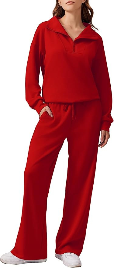 PINSPARK 2 Piece Sets for Women 2025 Fall Outfits Sweatsuit Oversized Sweatshirt Wide Leg Sweatpa... | Amazon (US)
