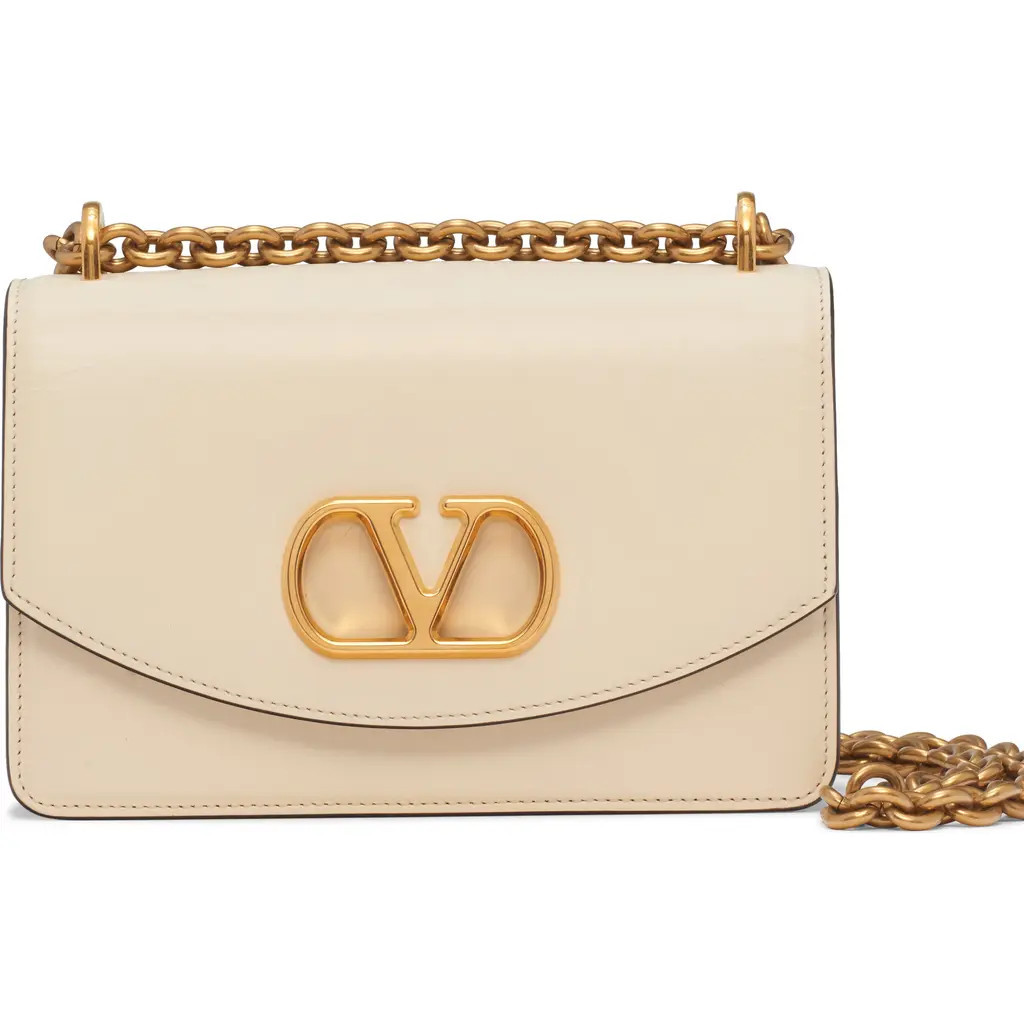 Valentino Garavani Small DeVain VLOGO Leather Shoulder Bag in Butter White at Nordstrom | Nordstrom