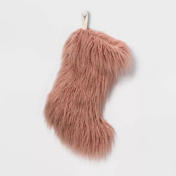 Tibetan Faux Fur Christmas Stocking Blush - Wondershop™ | Target