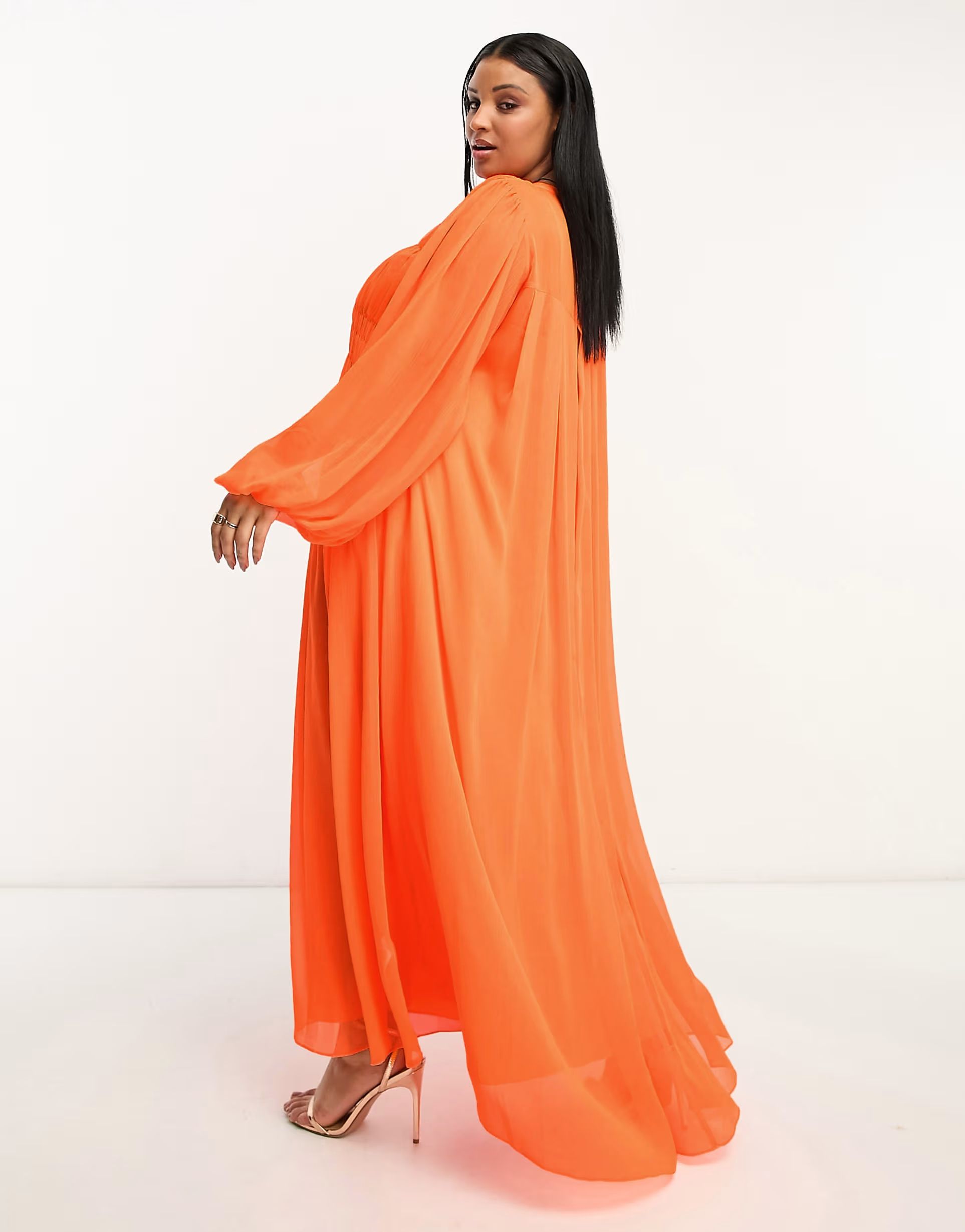 ASOS EDITION Curve shirred bust oversized maxi dress in orange | ASOS (Global)