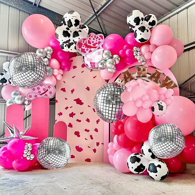 Cowgirl Cow Balloons Garland Kit Hot Pink Silver Balloons 4D Balloons for Baby Shower Birthday Fa... | Amazon (US)