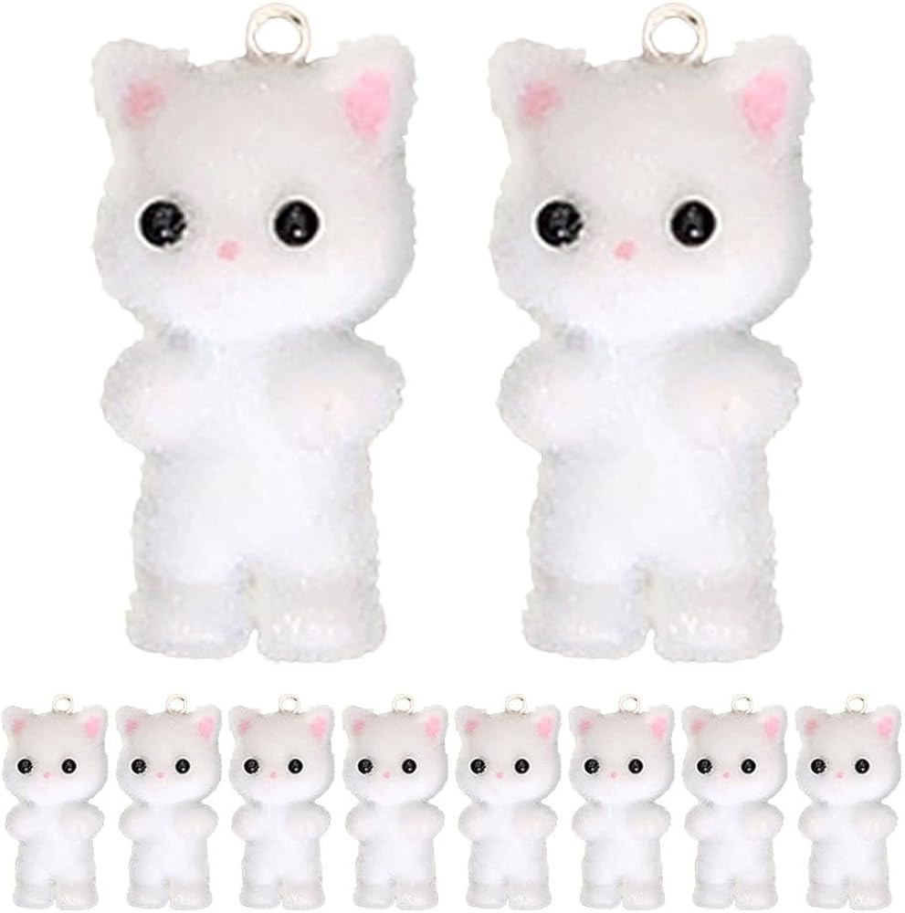 10 Pcs Small Cat Charms Flocking Kitten Pendants for Jewelry Making Diy Bracelets Necklaces Keych... | Amazon (US)