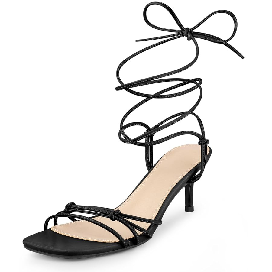 Perphy Strappy Kitten Heel Lace Up Square Toe Strappy Heels Sandals for Women | Amazon (US)