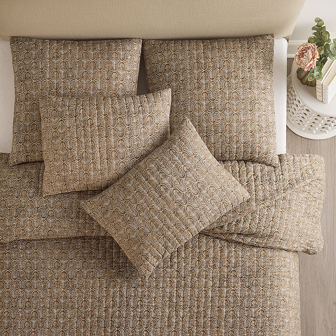 Rhye Block Print Floral & Stripe Quilt in Cotton | Ballard Designs, Inc.