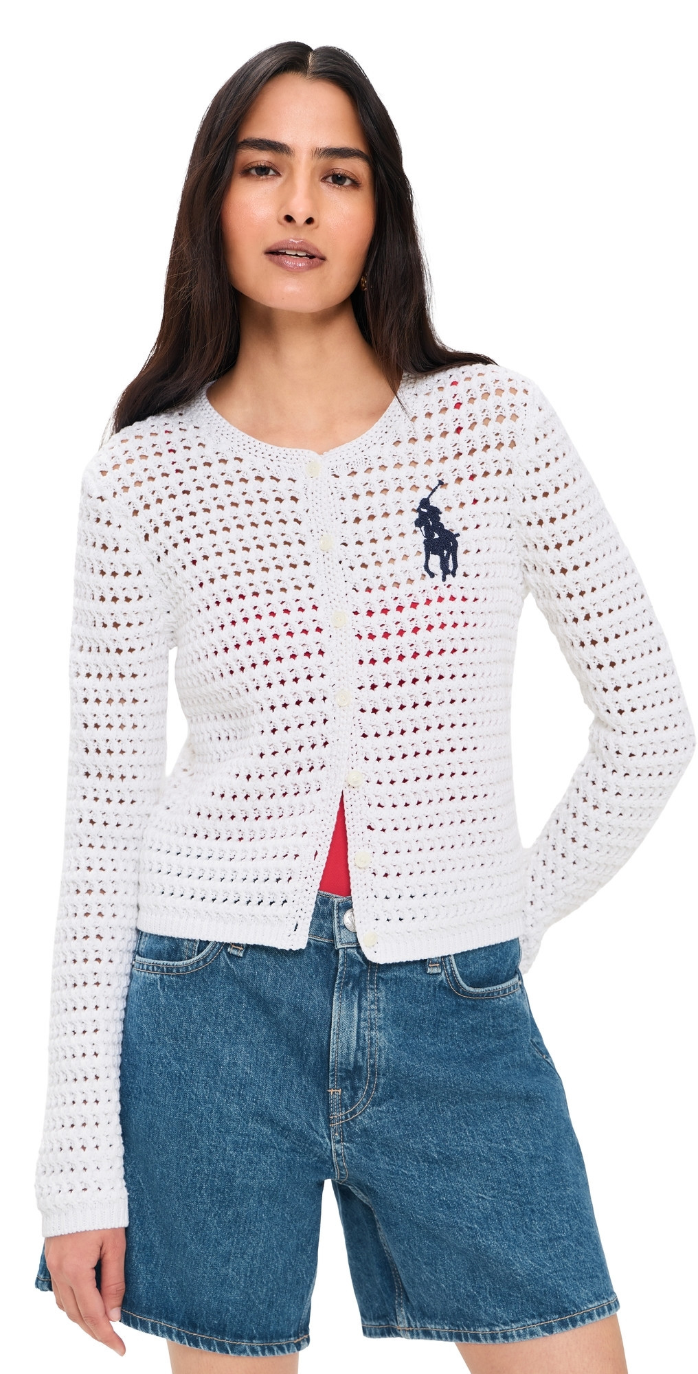 Polo Ralph Lauren Big Pony Crochet Cardigan White L | Shopbop