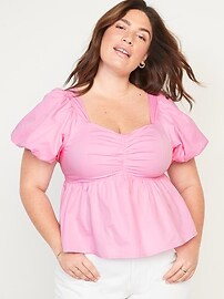 Puff-Sleeve Ruched Smocked Babydoll Swing Blouse for Women | Old Navy (US)