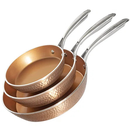 Gotham Steel Hammered Frying Pan Set, 3 Piece Nonstick Copper Fry Pans, 8”, 10” & 12” Nonst... | Wayfair North America