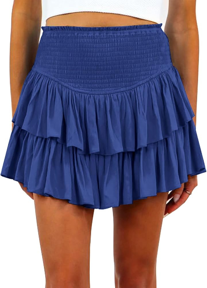 Beaully 2023 Women's Cute High Waist Ruffle Mini Skirt Floral A Line Pleated Short Skirt Y2K Laye... | Amazon (US)