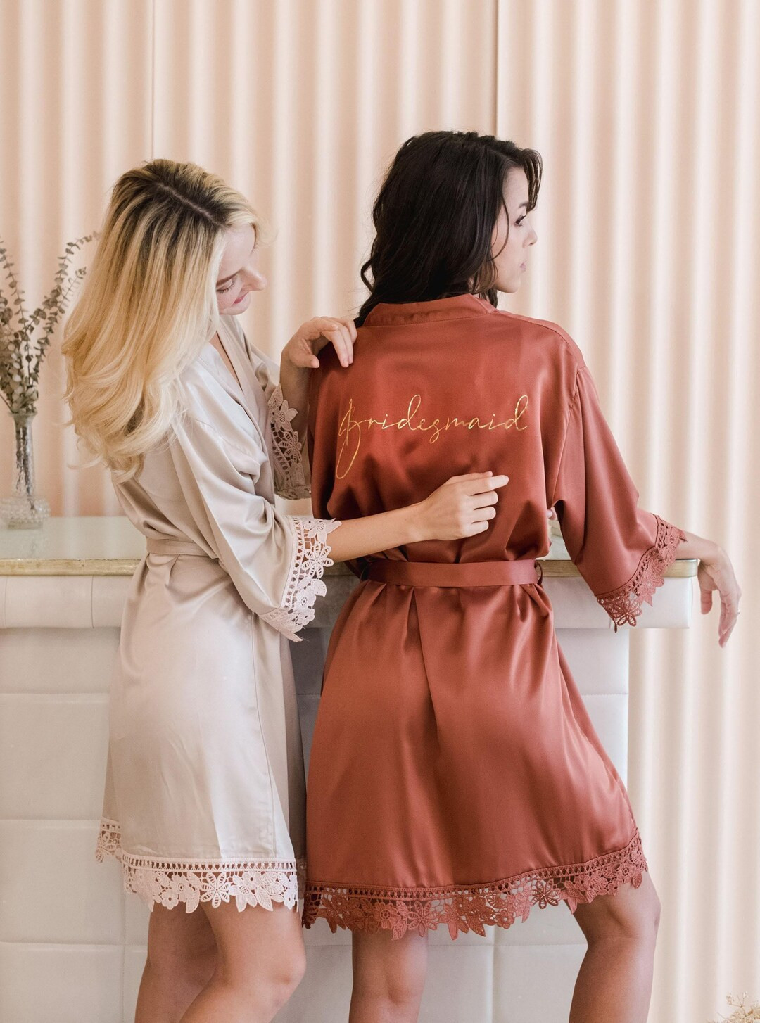 Lace Bridesmaid Robes, 18 Colors Bridal Party Robes, Bridesmaid Gifts, Lace Trim, Bridesmaid Prop... | Etsy (Global)