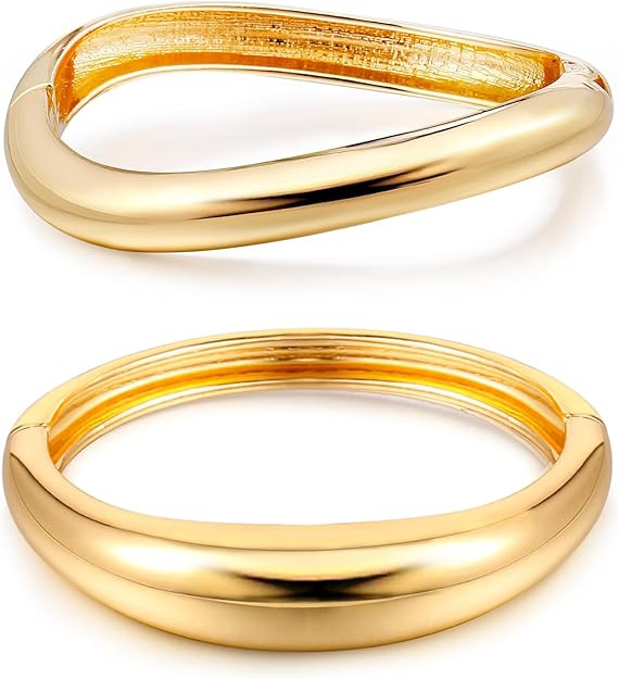 Elegance 11 designs Gold Cuff Bangle Bracelets For Women Set Chunky Trendy Gold Bracelet Minimali... | Amazon (US)