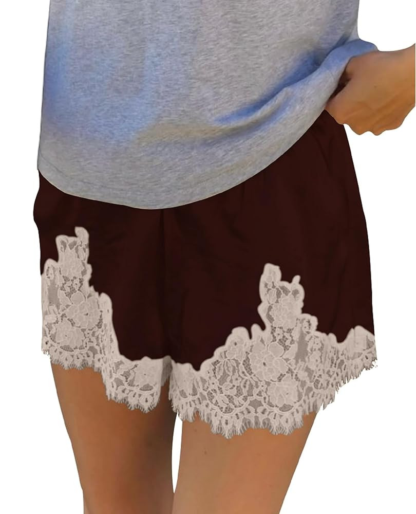 UAURORAO Women Satin Silk Shorts Lace Trim Patchwork Mini Micro Shorts Silky Low Rise Coquette Lo... | Amazon (US)