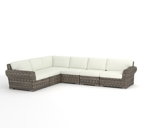 Torrey All-Weather Wicker 6-Piece Roll Arm Sectional, Espresso | Pottery Barn (US)