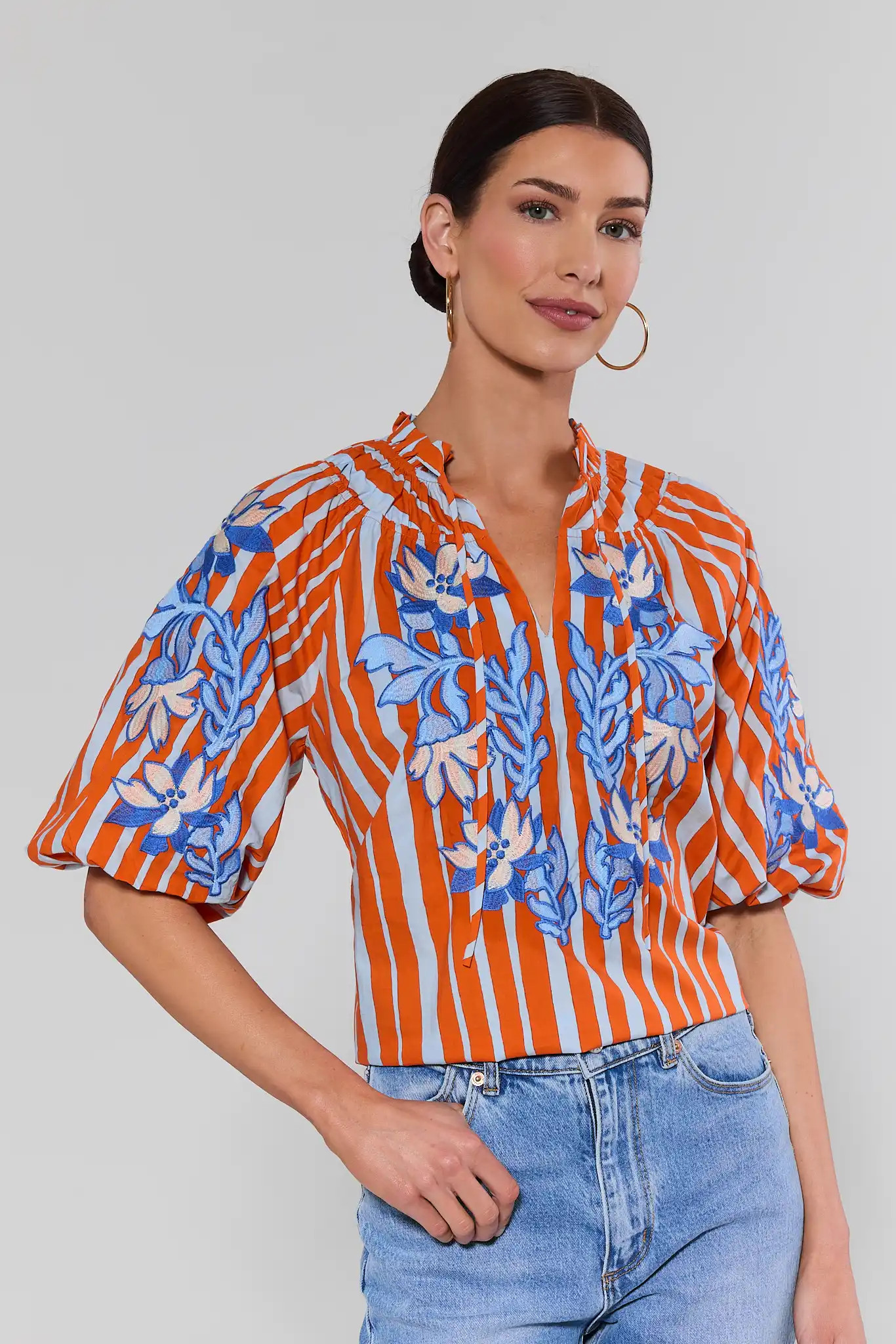 Orange Stripe Embroidered Top by THML | Avara