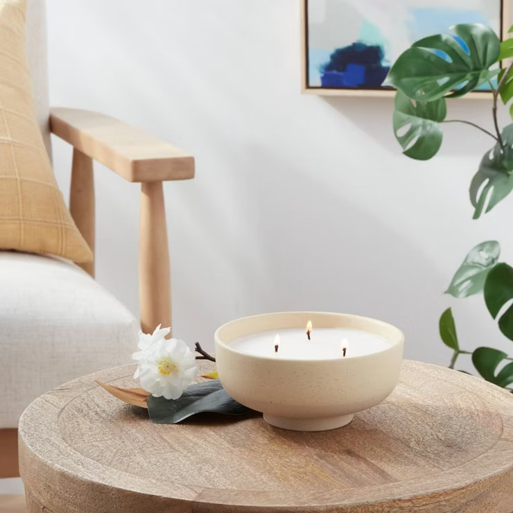 13oz Footed Textured Ceramic Dish with Dustcover Magnolia Apple Blossom Ivory - Threshold™ | Target