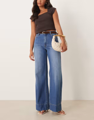 ASOS DESIGN wide leg jean with crease front and belt in dark mid wash | ASOS (Global)