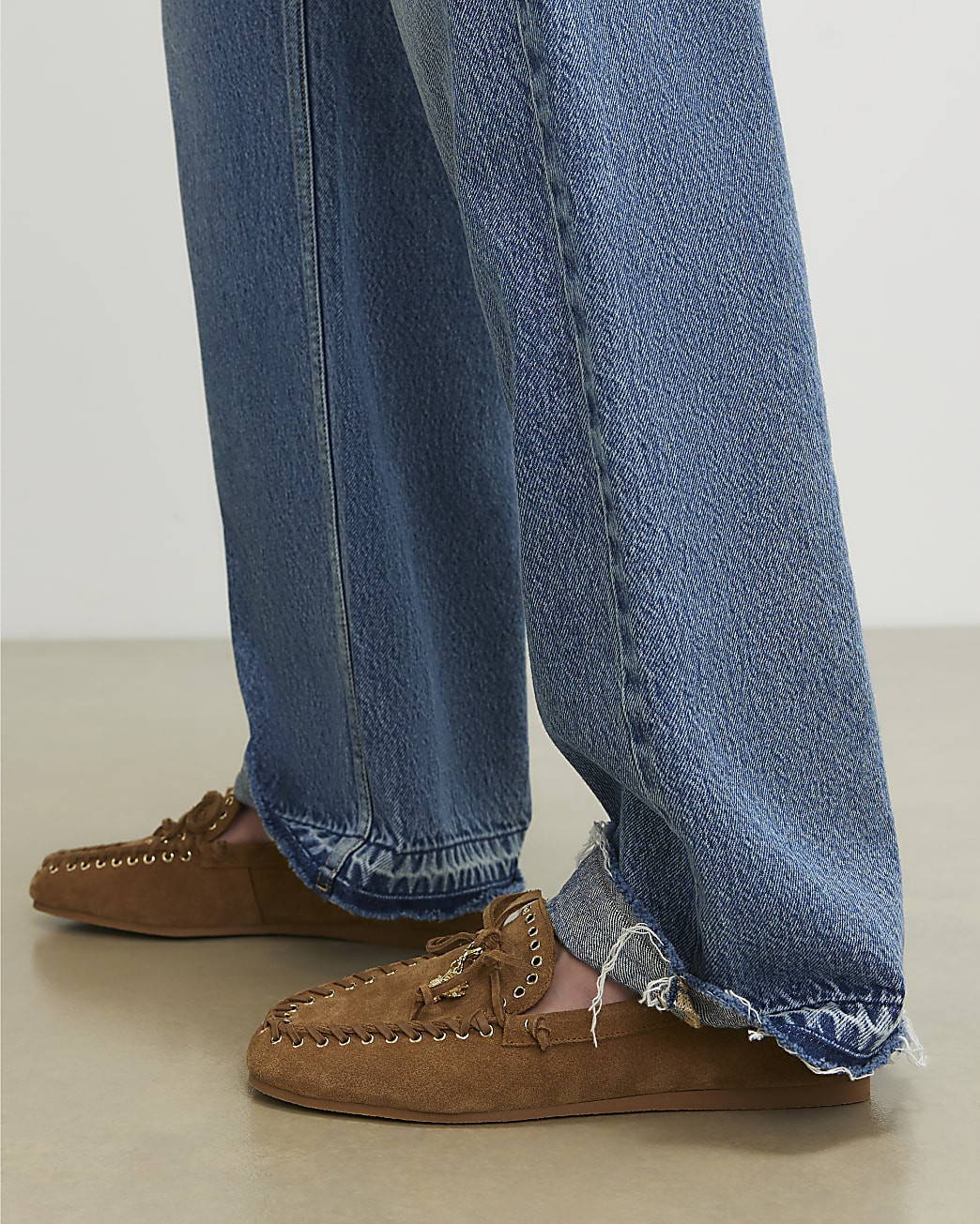 Brown Suede Eyelet Loafers | River Island UK & IE