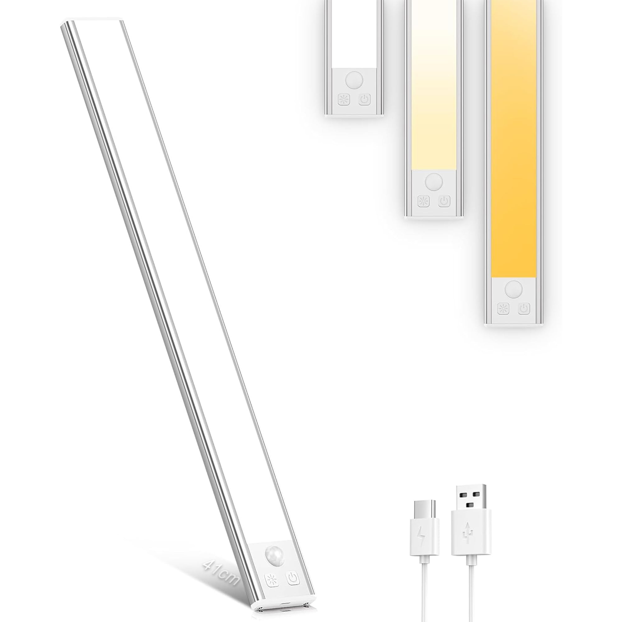 OUILA Under Cabinet Kitchen Lights, 3 Color Dimmable 72 LED Motion Sensor Lights Indoor, 2800mAh USB-C Rechargeable LED Lights for Cupboard, Kitchen (3 Color Temperature, 41cm - 1 Pack) | Amazon (UK)