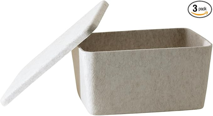 The Wide Sculpted Bin + Lid Felt Storage Basket 3-piece Set Drawer Organizer Basket Box for Toys ... | Amazon (US)