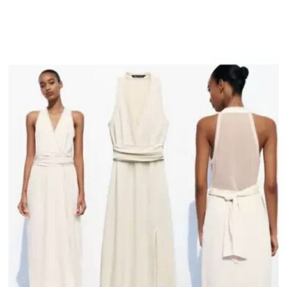 Zara NWT women’s slip dress, maxi ivory ecru V-neck semi sheer SXS | Poshmark