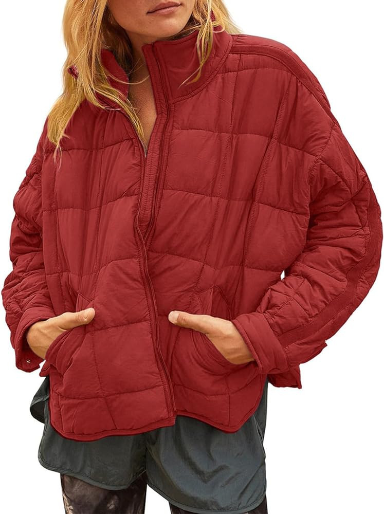 Gacaky Women's Baggy Lightweight Zip Puffer Jacket Warm Winter Down Coat with Pockets | Amazon (US)