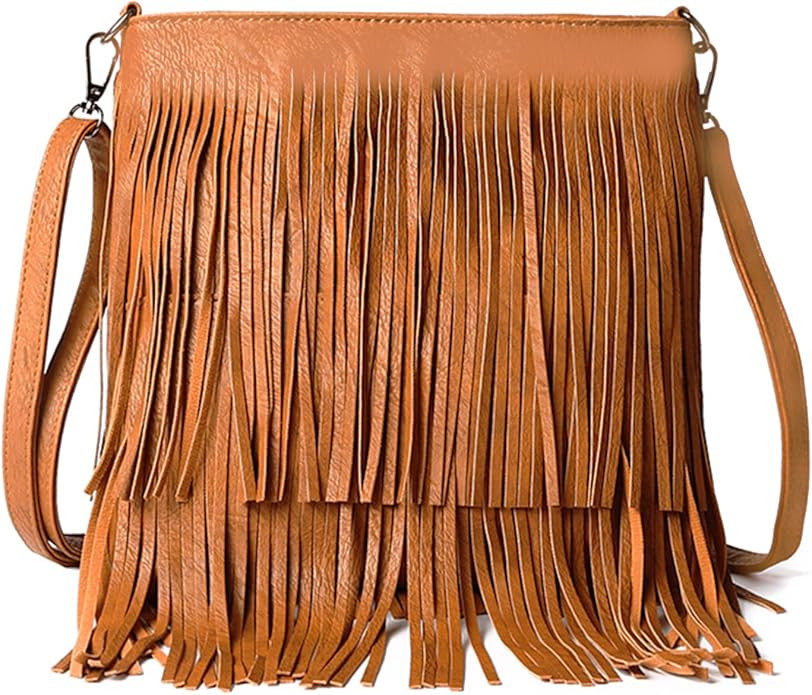 Vintage Fringe Purse Fringe Hobo Bags for Women Vegan Leather Tassel Hippie Crossbody Bag | Amazon (US)