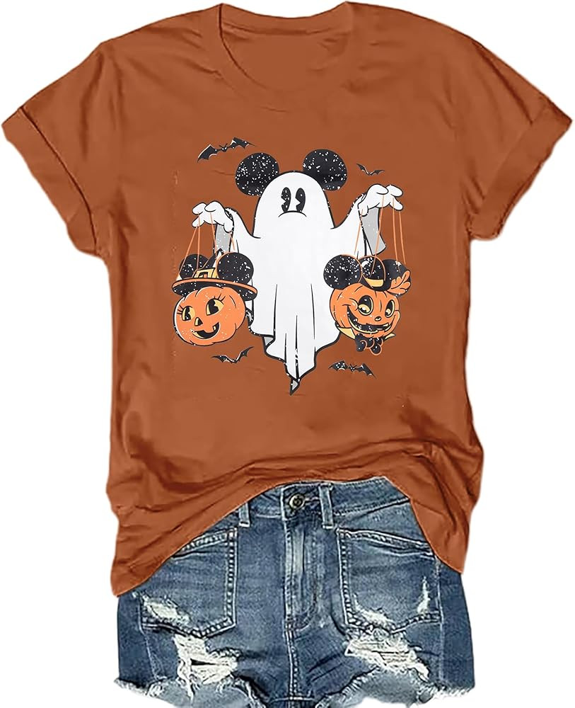 Halloween Shirts Pumpkin Shirt Women: Cute Ghost Shirt Casual Fall Halloween Spooky Season Graphi... | Amazon (US)