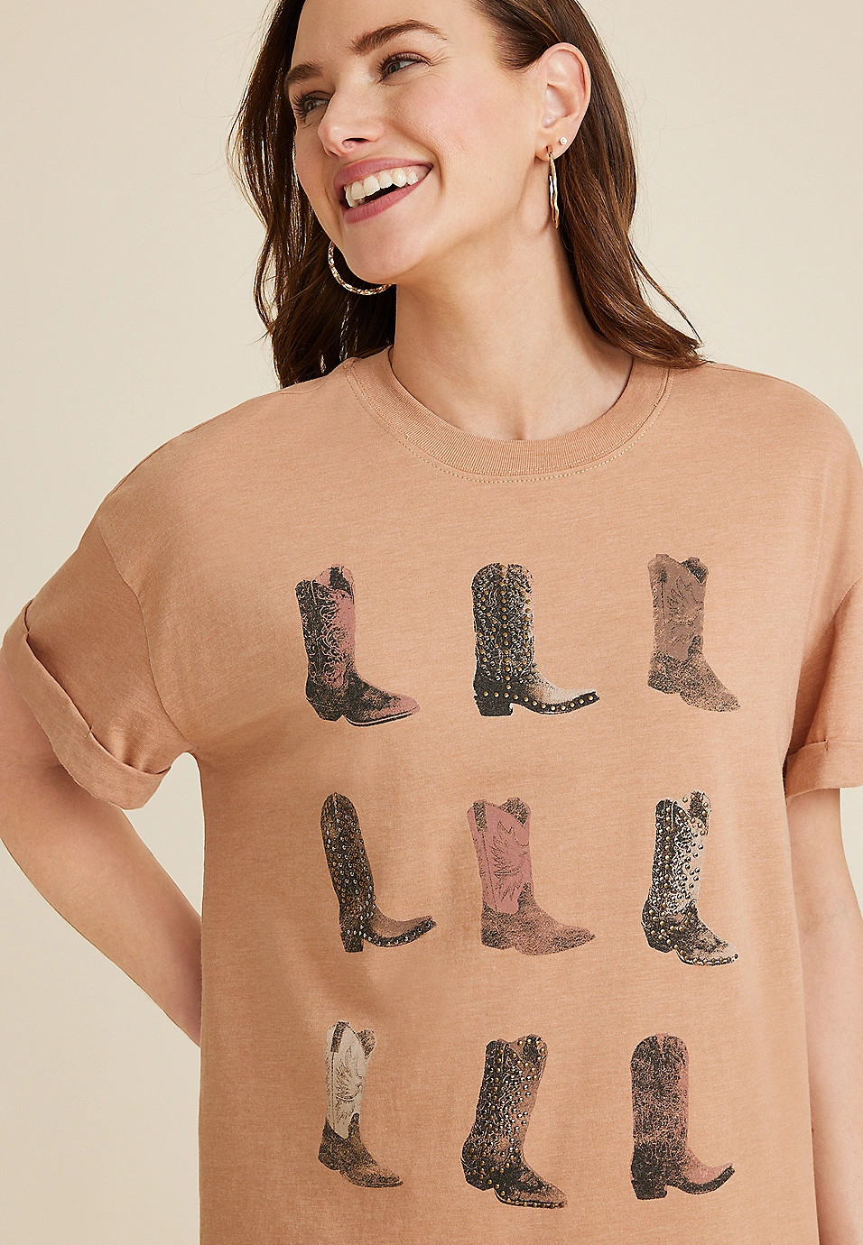 Studded Cowgirl Boots Oversized Graphic Tee | Maurices