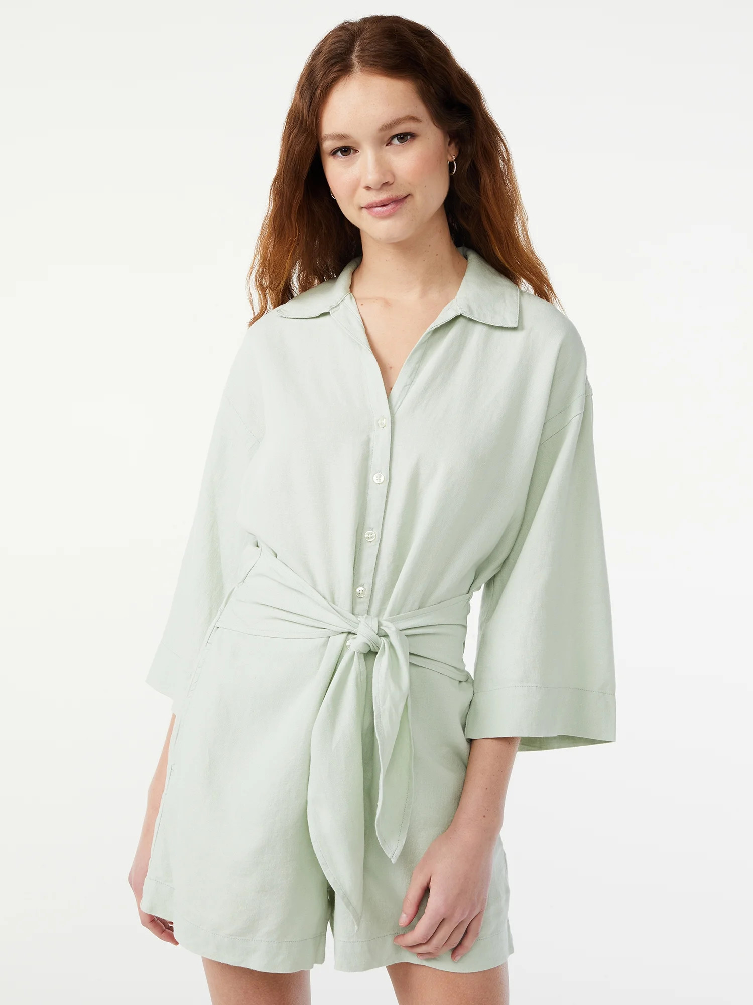 Free Assembly Women's Belted Romper - Walmart.com | Walmart (US)